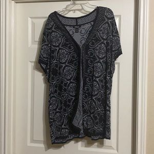 Black and grey cap sleeve vest/poncho